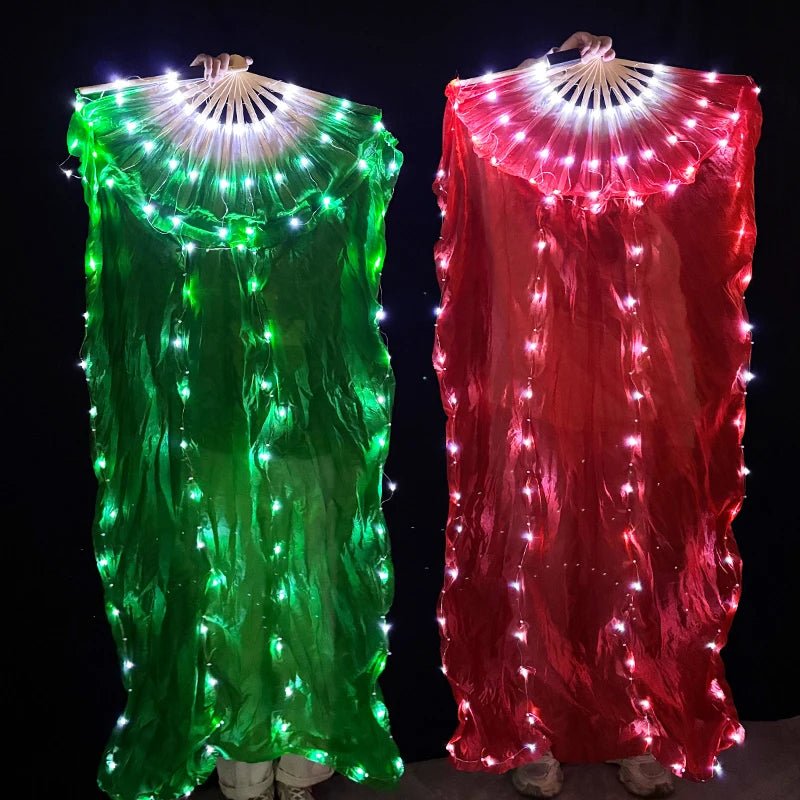 150cm Long Silk Veil Fan With LED Light Bamboo Silk Fan Practice and Stage Performance Dance Costumes Belly Dance Accessories - SS69