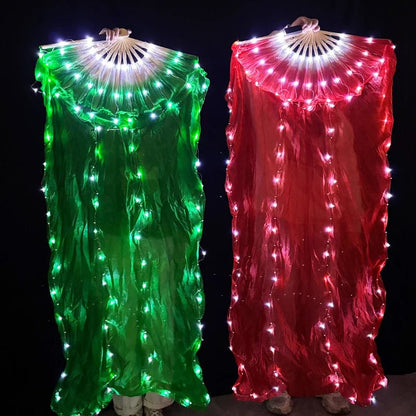 150cm Long Silk Veil Fan With LED Light Bamboo Silk Fan Practice and Stage Performance Dance Costumes Belly Dance Accessories - SS69