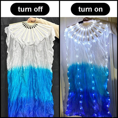 150cm Long Silk Veil Fan With LED Light Bamboo Silk Fan Practice and Stage Performance Dance Costumes Belly Dance Accessories - SS69