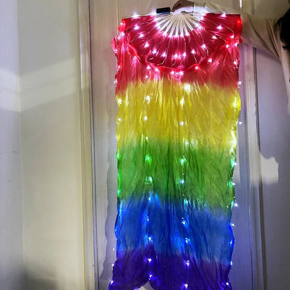 150cm Long Silk Veil Fan With LED Light Bamboo Silk Fan Practice and Stage Performance Dance Costumes Belly Dance Accessories - SS69