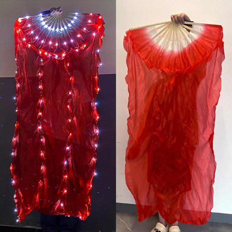 150cm Long Silk Veil Fan With LED Light Bamboo Silk Fan Practice and Stage Performance Dance Costumes Belly Dance Accessories - SS69