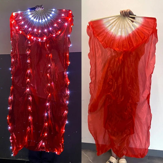 150cm Long Silk Veil Fan With LED Light Bamboo Silk Fan Practice and Stage Performance Dance Costumes Belly Dance Accessories - SS69
