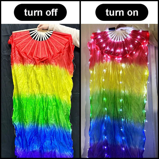 150cm Long Silk Veil Fan With LED Light Bamboo Silk Fan Practice and Stage Performance Dance Costumes Belly Dance Accessories - SS69