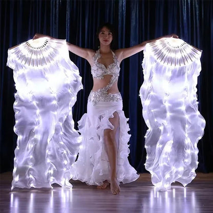 150cm Long Silk Veil Fan With LED Light Bamboo Silk Fan Practice and Stage Performance Dance Costumes Belly Dance Accessories - SS69
