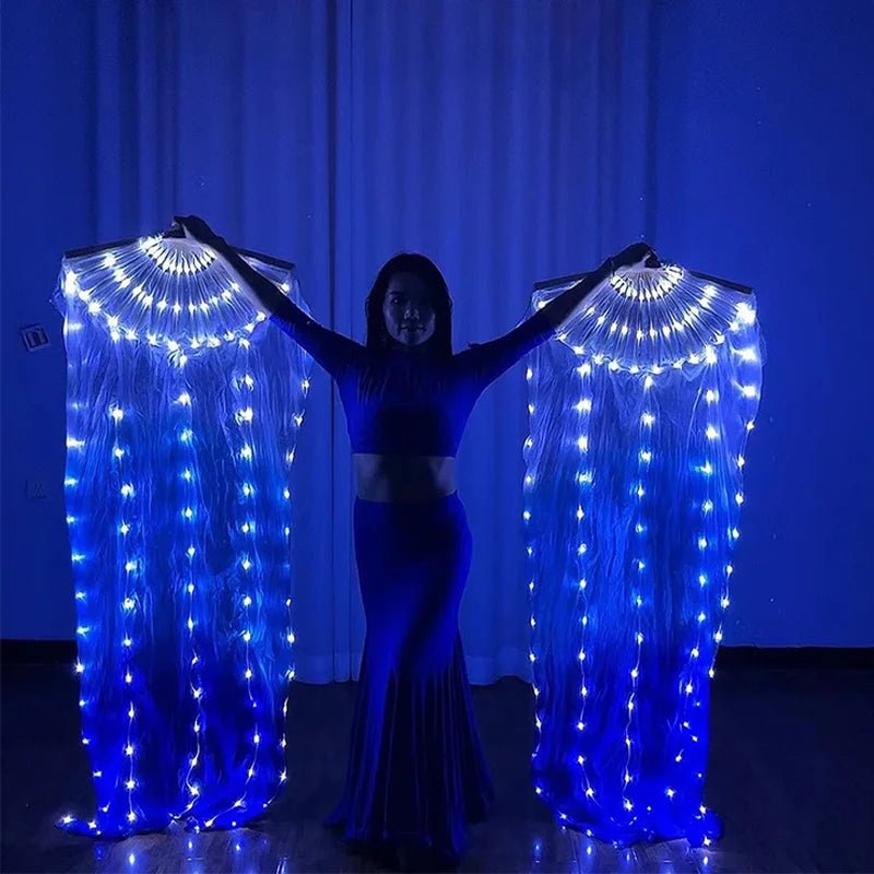 150cm Long Silk Veil Fan With LED Light Bamboo Silk Fan Practice and Stage Performance Dance Costumes Belly Dance Accessories - SS69