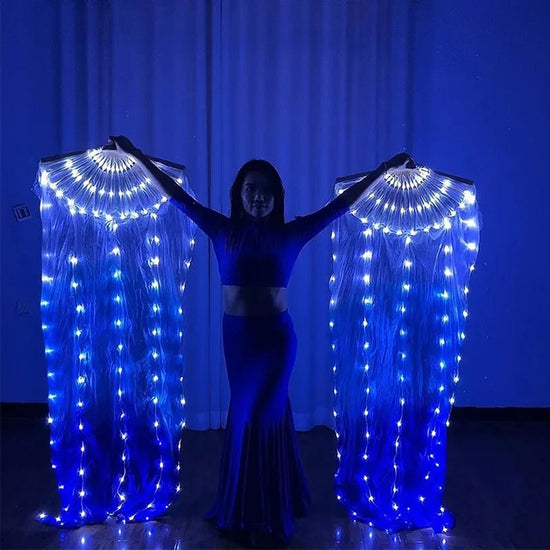 150cm Long Silk Veil Fan With LED Light Bamboo Silk Fan Practice and Stage Performance Dance Costumes Belly Dance Accessories - SS69