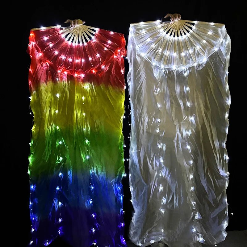 150cm Long Silk Veil Fan With LED Light Bamboo Silk Fan Practice and Stage Performance Dance Costumes Belly Dance Accessories - SS69