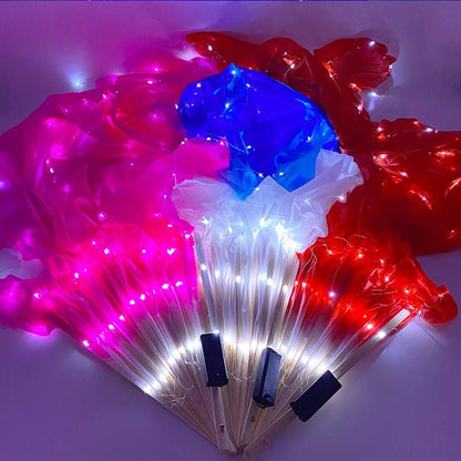 150cm Long Silk Veil Fan With LED Light Bamboo Silk Fan Practice and Stage Performance Dance Costumes Belly Dance Accessories - SS69