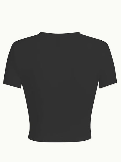 [Graphic Print Crew Neck Tee] Graphic Print Crew Neck T-shirt, Y2K Short Sleeve Top for Spring & Summer, Women's Clothing SS69