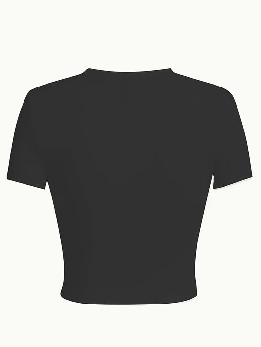 [Graphic Print Crew Neck Tee] Graphic Print Crew Neck T-shirt, Y2K Short Sleeve Top for Spring & Summer, Women's Clothing SS69