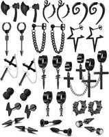16 Pairs Y2K Punk Black Stainless Steel Earrings Set - SS69
