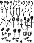 16 Pairs Y2K Punk Black Stainless Steel Earrings Set - SS69