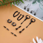 16 Pairs Y2K Punk Black Stainless Steel Earrings Set - SS69