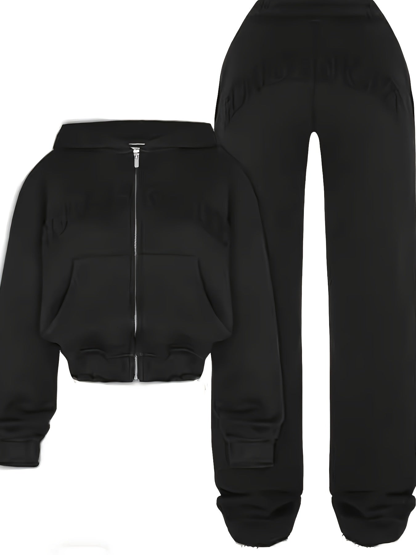 Chic Women's Athletic Set: Full-Zip Hoodie & Slim-Fit Pants - Comfortable, Adjustable, and Stylish with Letter Print Design - SS69
