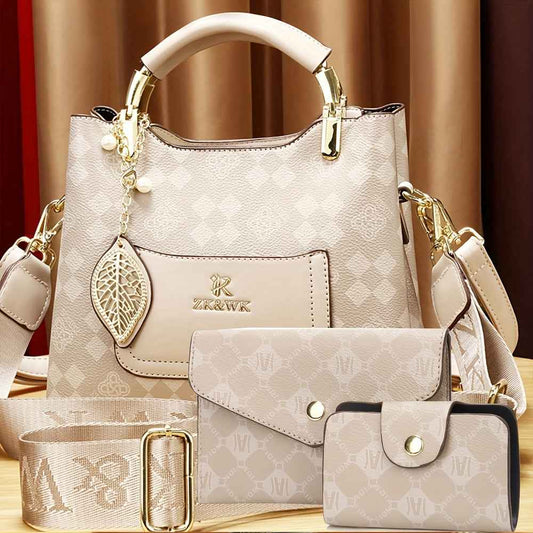 FIDM Women's 3pcs Golden  Handbag Collection - Elegant ic Closure Tote, Matching Clutch & Wallet/Purse, Luxury  for, Wedding, Travel (Golden-Tone, Durable & Versatile)