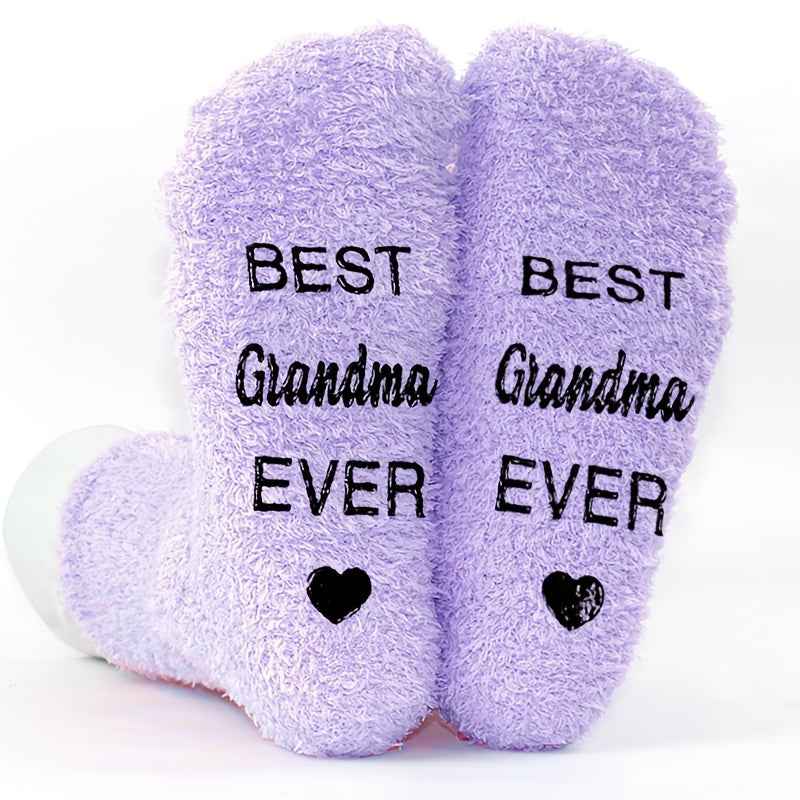 1 Pair Purple Mid-Calf Winter Warm Anti-Slip Knitted Socks with 