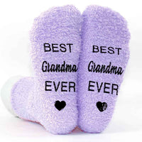 1 Pair Purple Mid-Calf Winter Warm Anti-Slip Knitted Socks with "BEST Grandma EVER" Letter Print, Perfect Gift for Birthdays, Retirement, and Parents