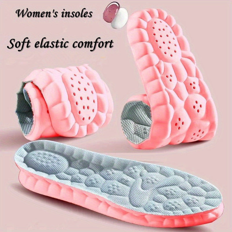 1pair Women'S Comfort Insoles, Soft Elastic Breathable Inserts, Customizable Size for Sports & Casual Shoes, Sweat-Absorbent, Pink - Available In Sizes 35-45 (9-10.63 Inches) SS69