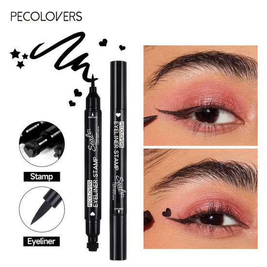 PECOLOVERS 2-in-1 Black Liquid Eyeliner Stamp Pen, Waterproof Quick Dry Love Heart Design, Cosmetic Makeup Tool SS69