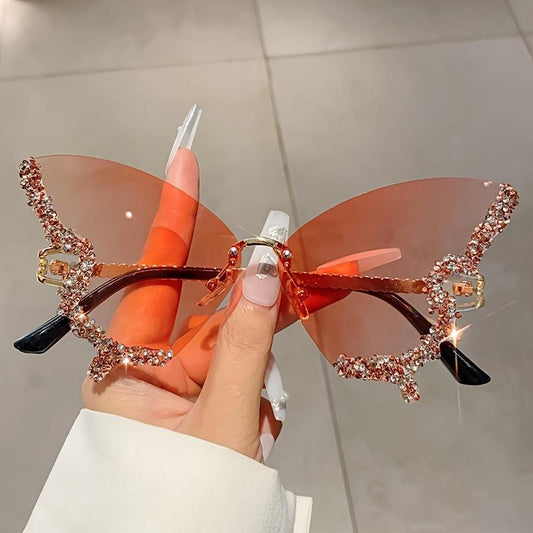Trendy Summer Glasses - Rhinestone Butterfly Design, Tinted Lenses | Fashion Accessories for Outdoor Activities SS69