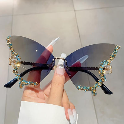 Trendy Summer Glasses - Rhinestone Butterfly Design, Tinted Lenses | Fashion Accessories for Outdoor Activities SS69