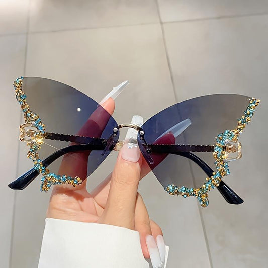 Trendy Summer Glasses - Rhinestone Butterfly Design, Tinted Lenses | Fashion Accessories for Outdoor Activities SS69