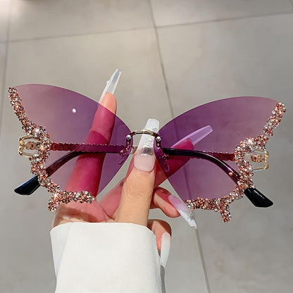 Trendy Summer Glasses - Rhinestone Butterfly Design, Tinted Lenses | Fashion Accessories for Outdoor Activities SS69