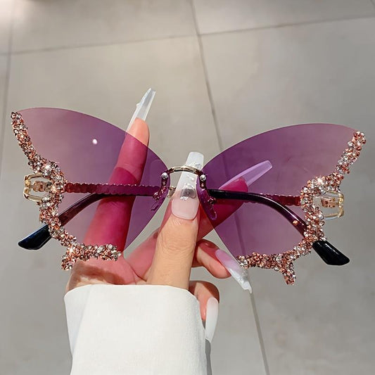Trendy Summer Glasses - Rhinestone Butterfly Design, Tinted Lenses | Fashion Accessories for Outdoor Activities SS69