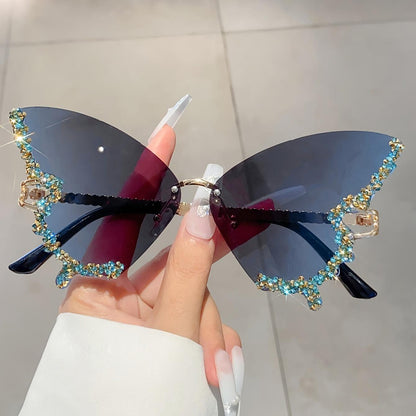 Trendy Summer Glasses - Rhinestone Butterfly Design, Tinted Lenses | Fashion Accessories for Outdoor Activities SS69 9.69 Gray Blue