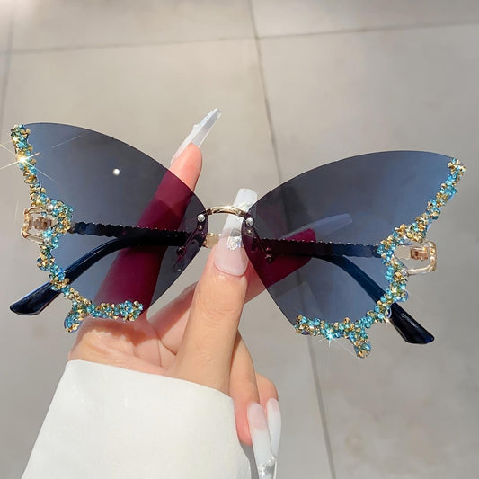 Trendy Summer Glasses - Rhinestone Butterfly Design, Tinted Lenses | Fashion Accessories for Outdoor Activities SS69 9.69 Gray Blue