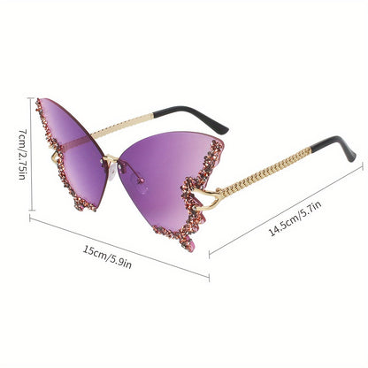 Trendy Summer Glasses - Rhinestone Butterfly Design, Tinted Lenses | Fashion Accessories for Outdoor Activities SS69