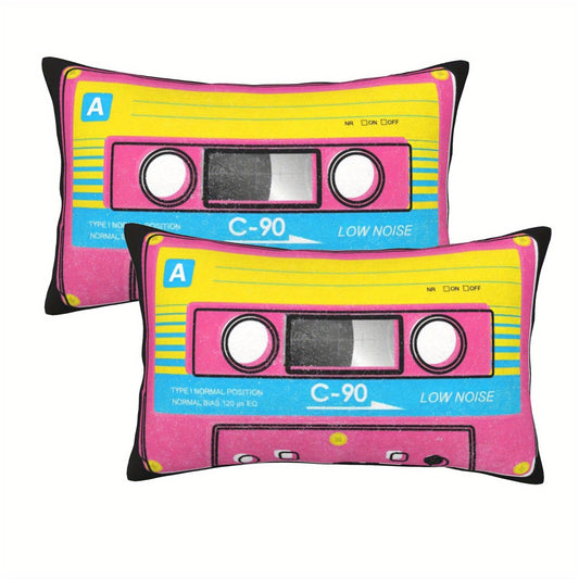 [Set of 2 Retro Throw Pillow] Vintage Cassette Tape Throw Pillow Covers - 12x20 Inch, Set of 2, Woven Polyester, Retro Print, Decorative Cushion Cases for Living Room Sofa, Hand Wash, Zipper Closure - Inserts Not Included SS69 14.69 12x20in / Pink