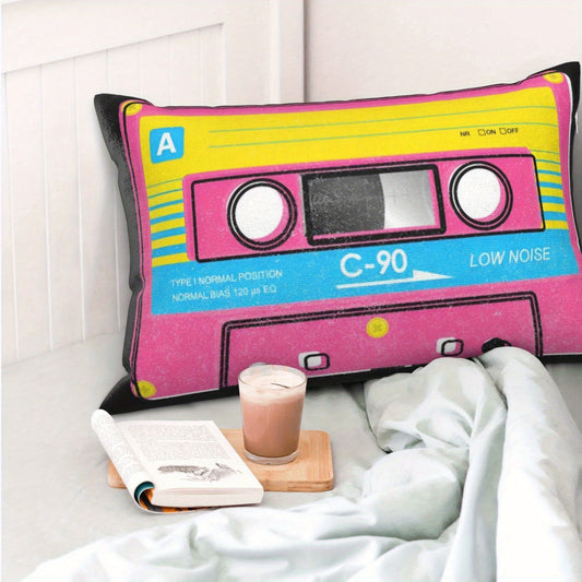 [Set of 2 Retro Throw Pillow] Vintage Cassette Tape Throw Pillow Covers - 12x20 Inch, Set of 2, Woven Polyester, Retro Print, Decorative Cushion Cases for Living Room Sofa, Hand Wash, Zipper Closure - Inserts Not Included SS69