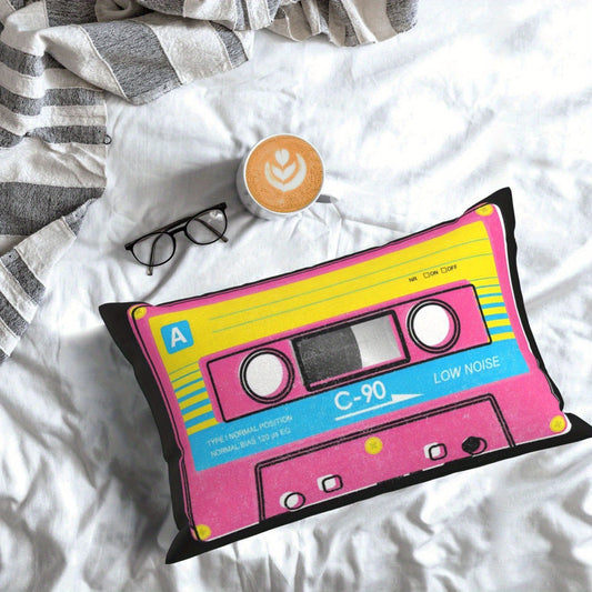 [Set of 2 Retro Throw Pillow] Vintage Cassette Tape Throw Pillow Covers - 12x20 Inch, Set of 2, Woven Polyester, Retro Print, Decorative Cushion Cases for Living Room Sofa, Hand Wash, Zipper Closure - Inserts Not Included SS69