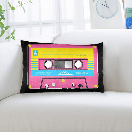 [Set of 2 Retro Throw Pillow] Vintage Cassette Tape Throw Pillow Covers - 12x20 Inch, Set of 2, Woven Polyester, Retro Print, Decorative Cushion Cases for Living Room Sofa, Hand Wash, Zipper Closure - Inserts Not Included SS69