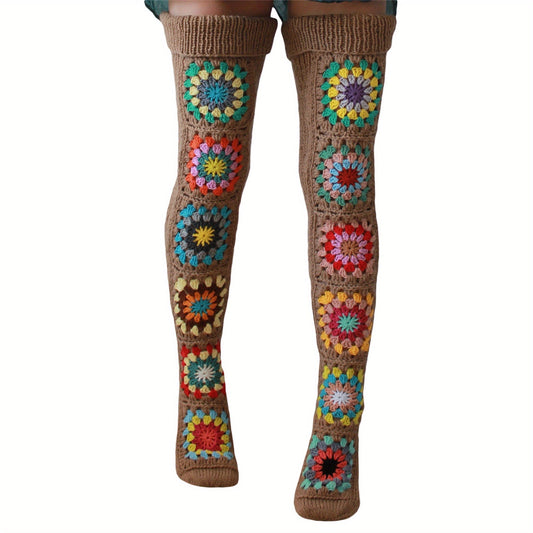 Cozy Winter Thigh Socks - Long Knit Over Knee Stockings - Boho Leg Warmers Crochet SS69 18.69 Khaki / One-size