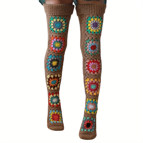 Cozy Winter Thigh Socks - Long Knit Over Knee Stockings - Boho Leg Warmers Crochet SS69 18.69 Khaki / One-size