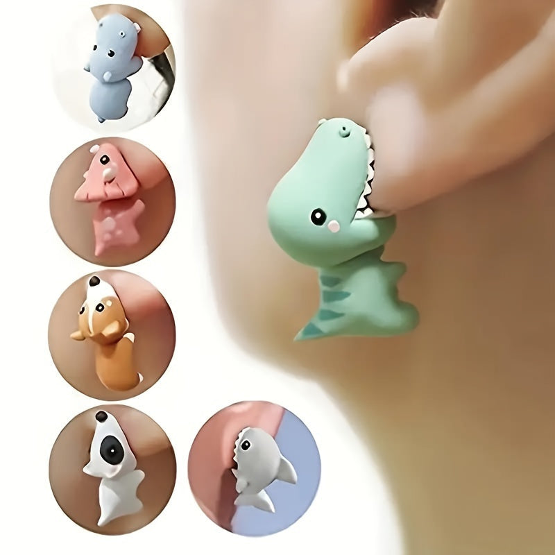 "Charming" 14-piece Cute Animal Earring Set - Dinosaur, Puppy And Whale Designs - Fun Clay-bite Jewelry Gift Fun Gifts And Accessories SS69