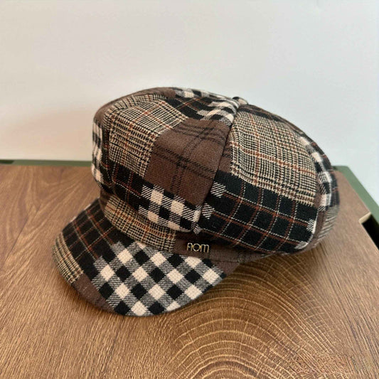 Vintage Plaid Beret Cap - Unisex Autumn/Winter British Style Painter Hat - Fabric, Stripe Craftsmanship, Inelastic, Packable, Random Print Position