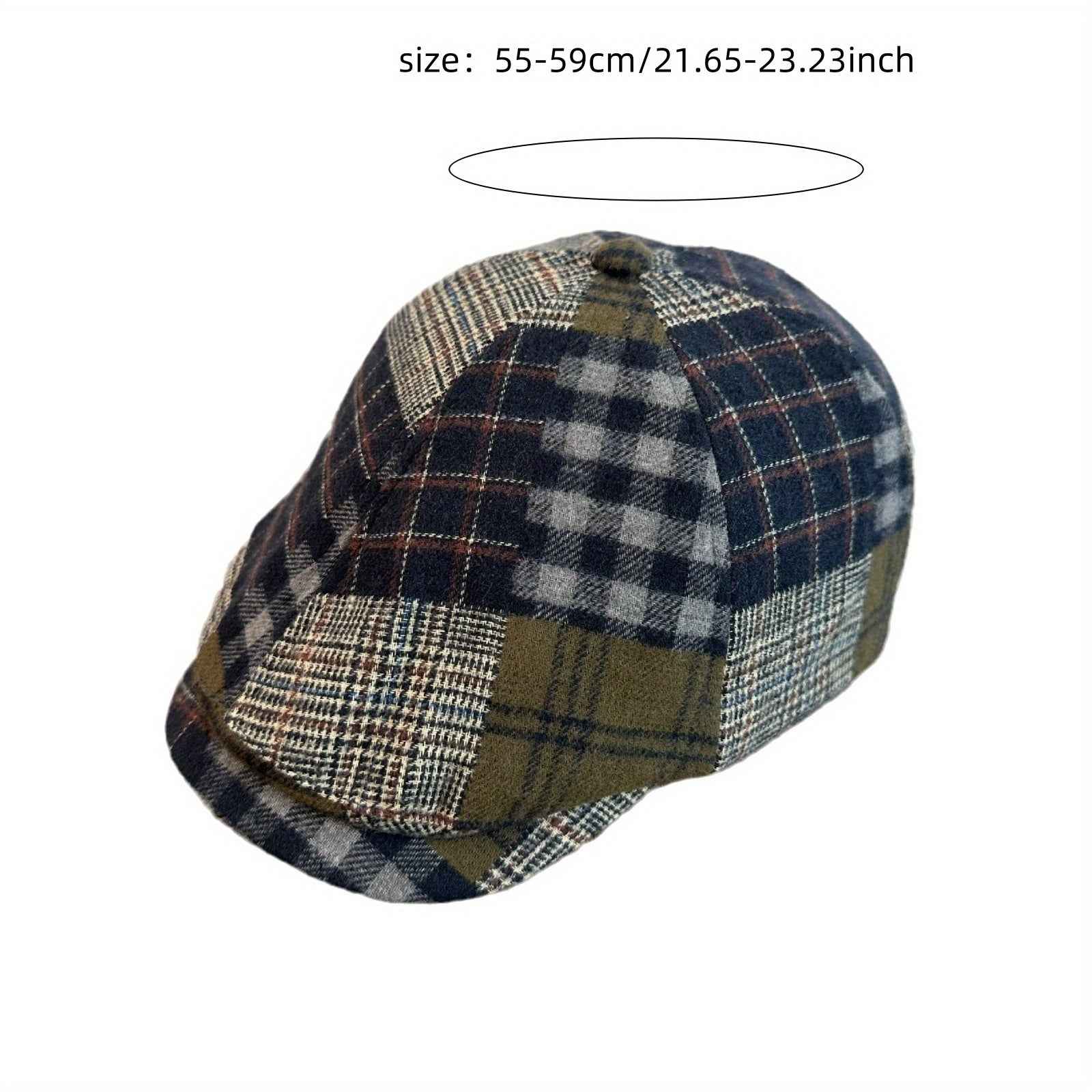 Vintage Plaid Beret Cap - Unisex Autumn/Winter British Style Painter Hat - Fabric, Stripe Craftsmanship, Inelastic, Packable, Random Print Position
