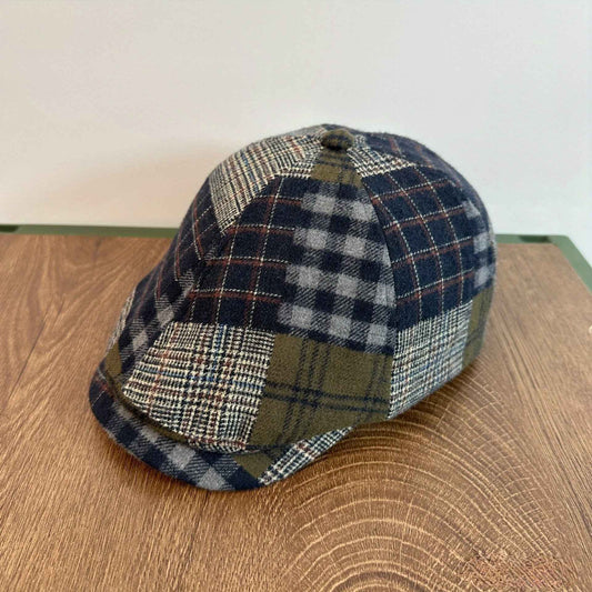 Vintage Plaid Beret Cap - Unisex Autumn/Winter British Style Painter Hat - Fabric, Stripe Craftsmanship, Inelastic, Packable, Random Print Position