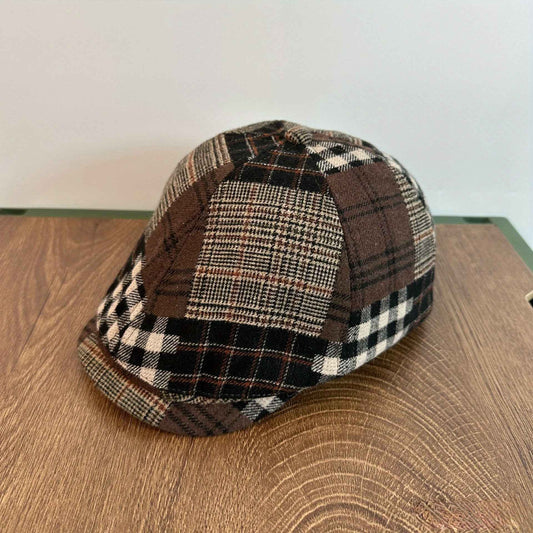 Vintage Plaid Beret Cap - Unisex Autumn/Winter British Style Painter Hat - Fabric, Stripe Craftsmanship, Inelastic, Packable, Random Print Position