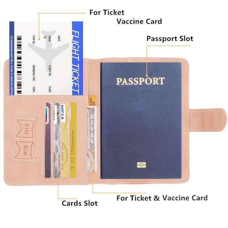 1Pc Anti Theft Travel Passport Card Bag, Multifunctional Passport Protection Cover, Multi Card Passport Clip, PU Leather Wallet