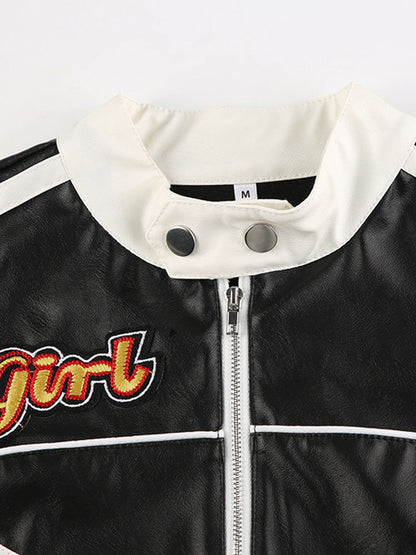 Y2K Gothic PU Jackets - High Waisted, Punk Patchwork, Streetwear Crop Coats for Fashion SS69