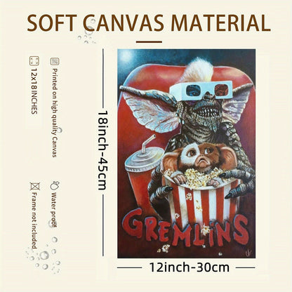 1pc Gremlins Canvas Poster - Frameless Retro Movie Art Wall Decor, Nostalgic Pop Culture Canvas Print for Living Room, Home Theater, 80s Movie Memorabilia, Geek Gift, Collector's Item, 30.48x45.72cm SS69