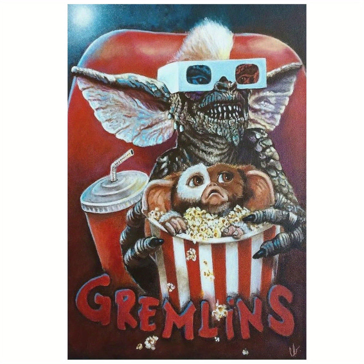 1pc Gremlins Canvas Poster - Frameless Retro Movie Art Wall Decor, Nostalgic Pop Culture Canvas Print for Living Room, Home Theater, 80s Movie Memorabilia, Geek Gift, Collector's Item, 30.48x45.72cm SS69