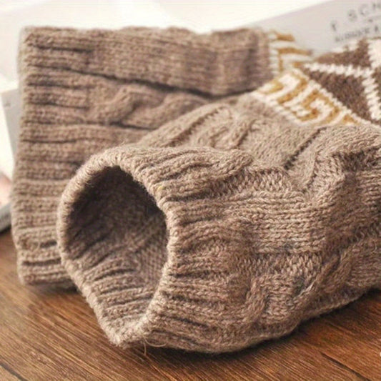 1 Pair Women's Christmas Deer & Snowflake Crochet Knee-High Socks - Stretchy Winter Boot Socks with Leg Warmers, Multi-Color Festive Patterns, Hand Wash Only, Christmas Socks SS69