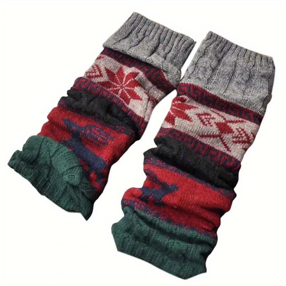1 Pair Women's Christmas Deer & Snowflake Crochet Knee-High Socks - Stretchy Winter Boot Socks with Leg Warmers, Multi-Color Festive Patterns, Hand Wash Only, Christmas Socks SS69 12.69 Green / One-size