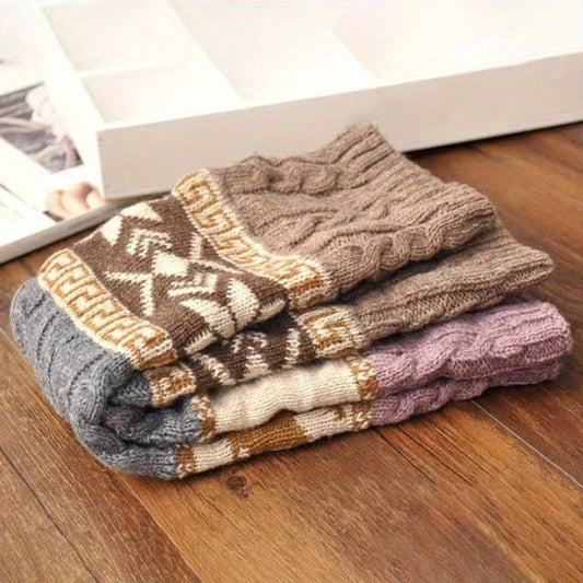 1 Pair Women's Christmas Deer & Snowflake Crochet Knee-High Socks - Stretchy Winter Boot Socks with Leg Warmers, Multi-Color Festive Patterns, Hand Wash Only, Christmas Socks SS69