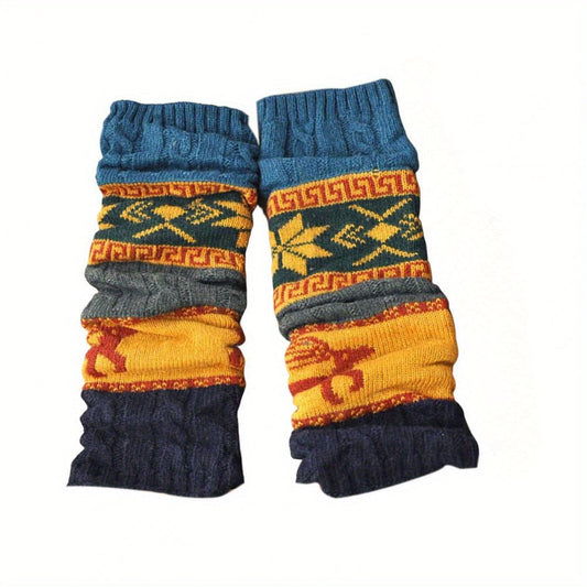 1 Pair Women's Christmas Deer & Snowflake Crochet Knee-High Socks - Stretchy Winter Boot Socks with Leg Warmers, Multi-Color Festive Patterns, Hand Wash Only, Christmas Socks SS69 13.69 Blue / One-size